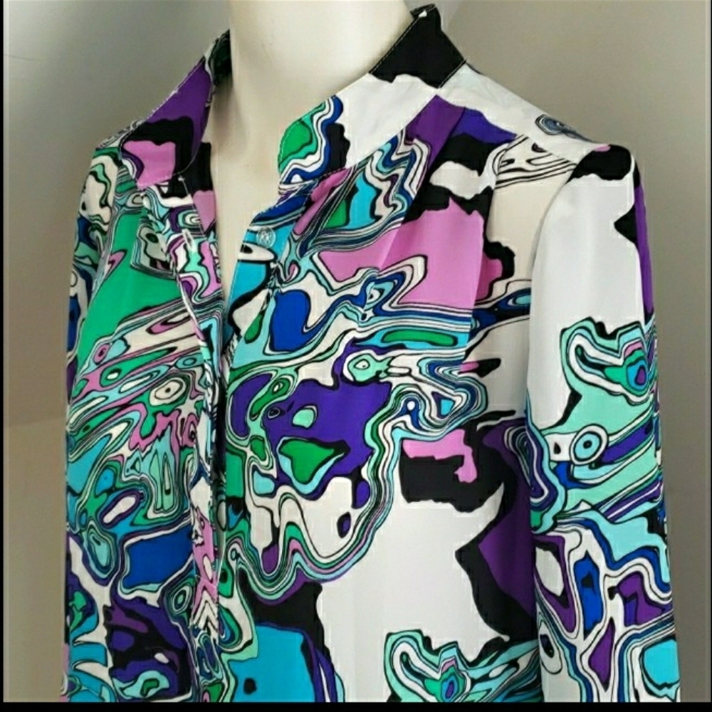 Suzi Chin for Maggy Boutique Multicolor Abstract Print Long Sleeve Dress, Size 6